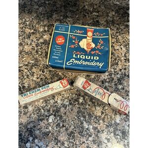 Vintage Tri Chem Liquid Embroidery Paint Ball Point Set Original Box Plus More